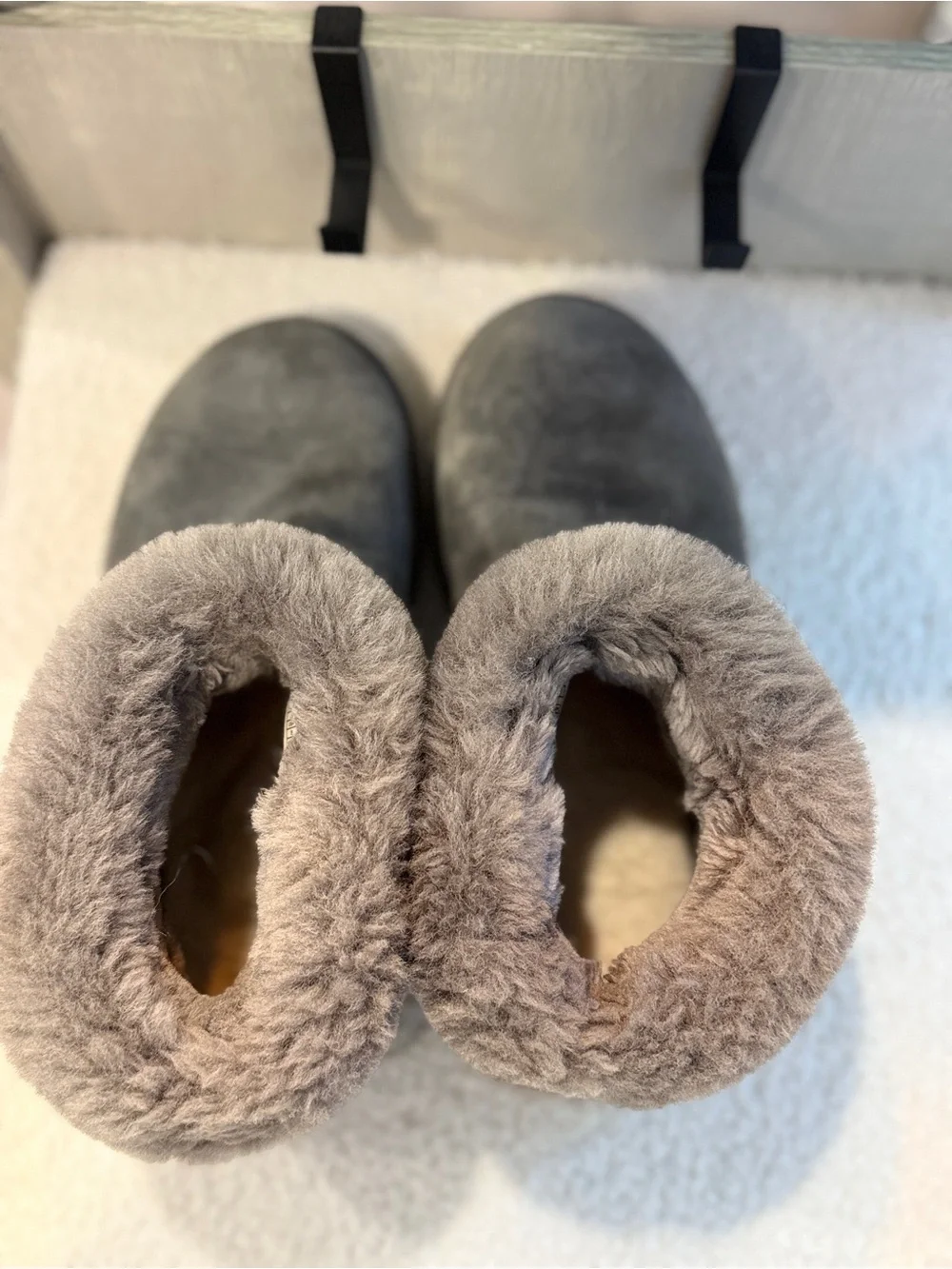 UGG Classic Mini Fluff Boots Charcoal Grey Suede Shearling Fur Ankle Boot Size 8 - Picture 7 of 10